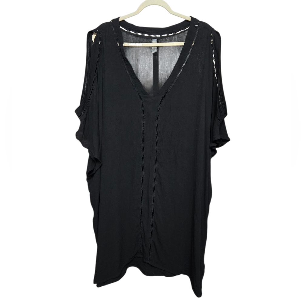 Raisins Curve Swim Cover-up V-Neck Arm Cut-outs Sz 3X Black 35" PTP 39" Length